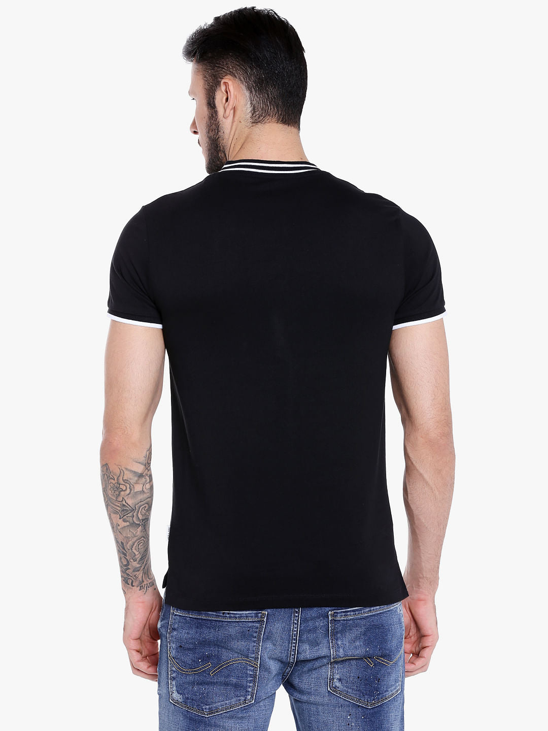 Black Contrast Tipping Polo Neck T-shirt