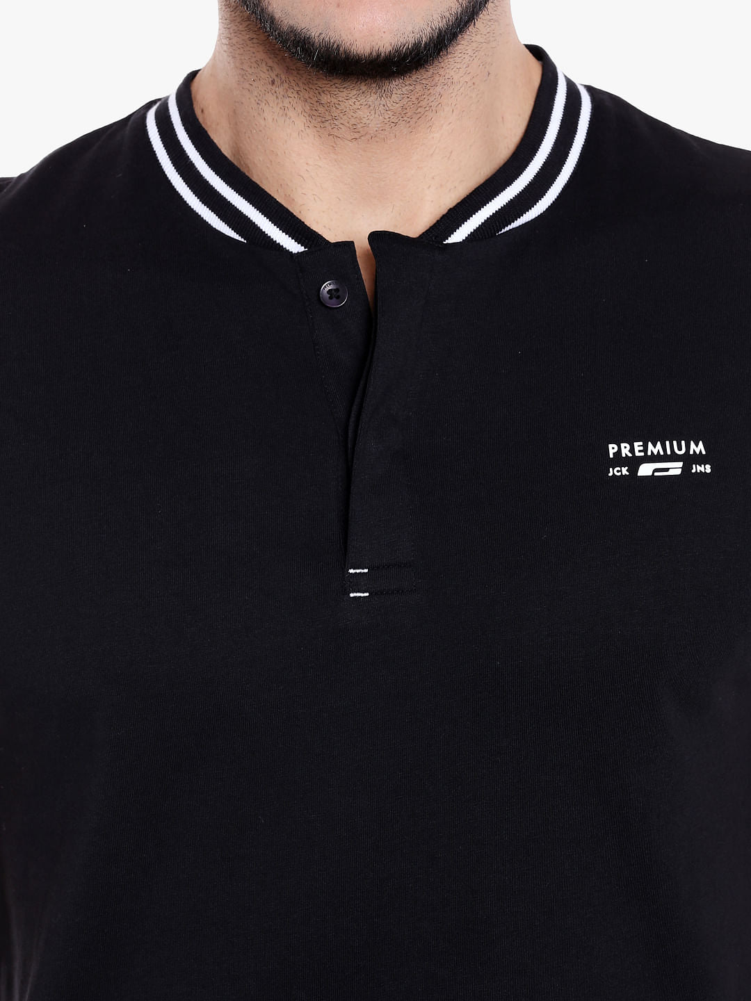 Black Contrast Tipping Polo Neck T-shirt