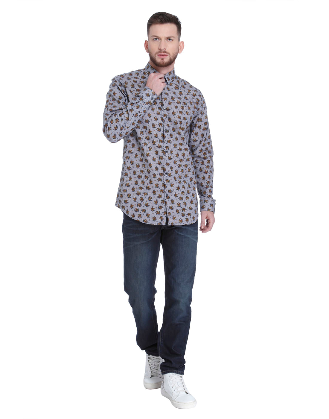 Grey All Over Print Full Sleeves Shirt