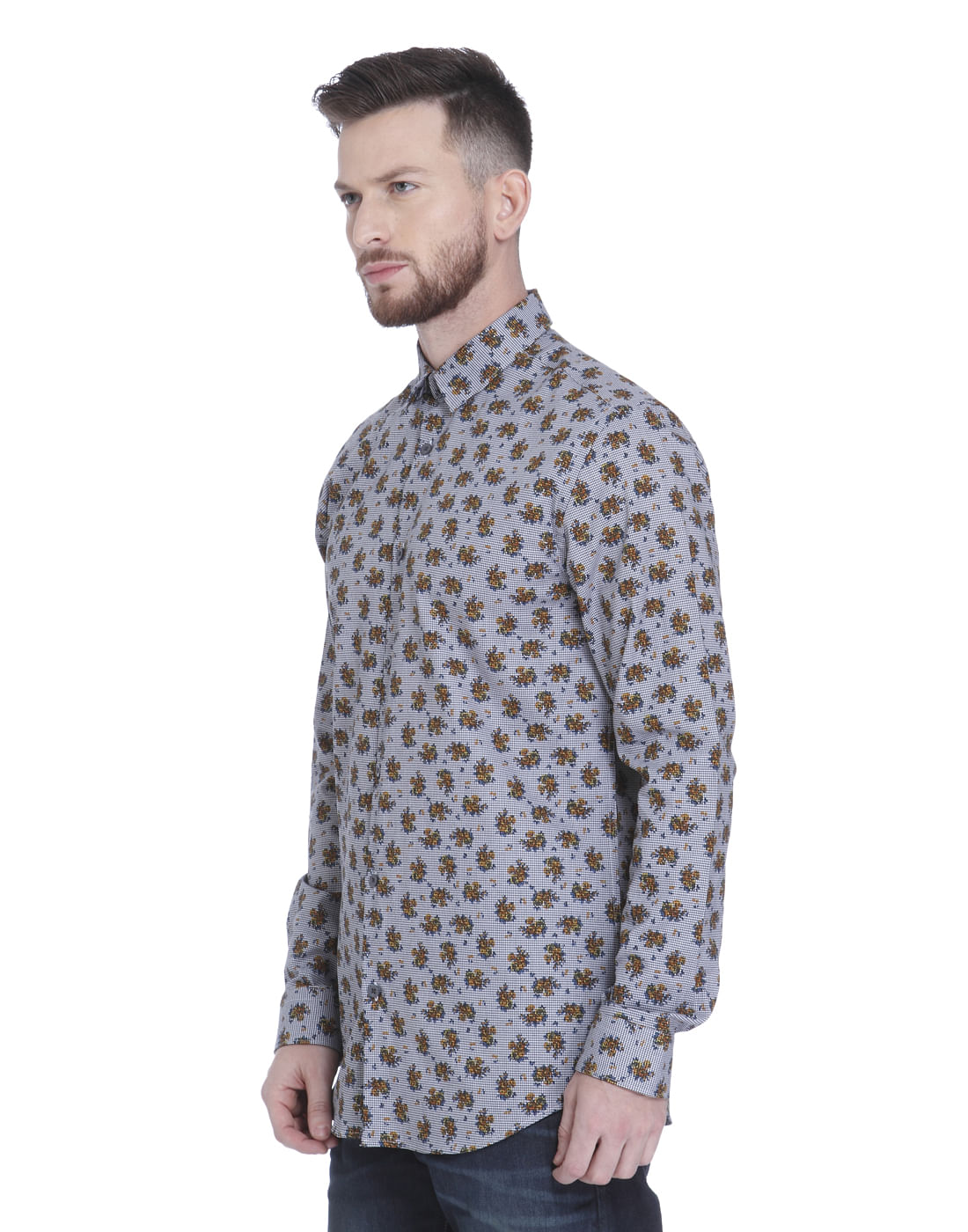 Grey All Over Print Full Sleeves Shirt