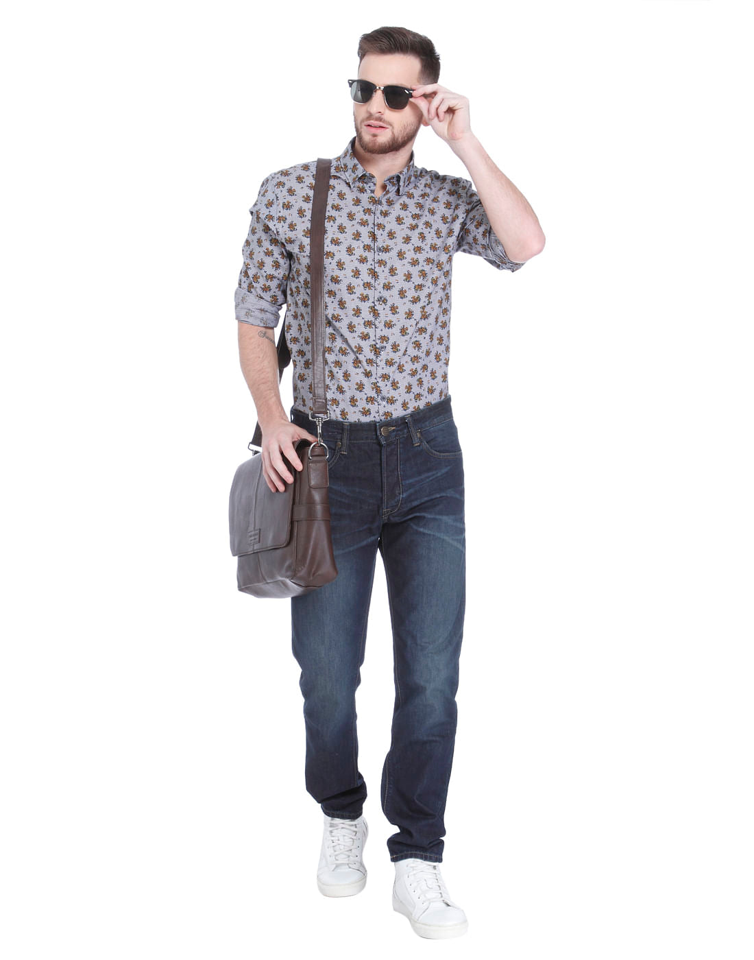 Grey All Over Print Full Sleeves Shirt