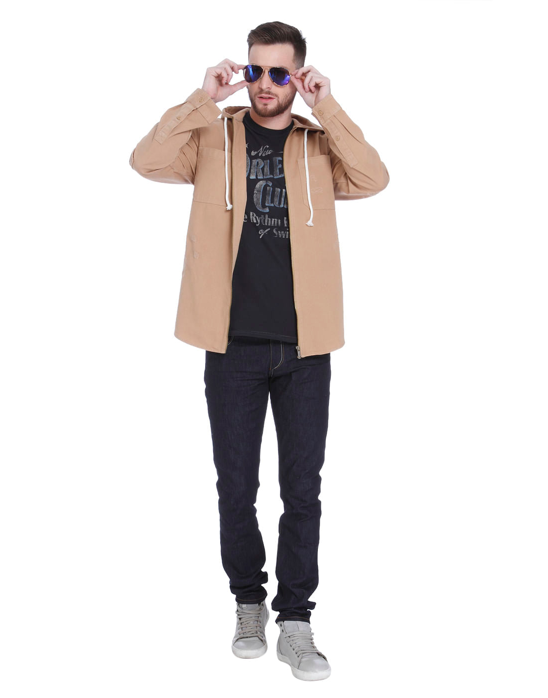 Brown Hooded Zip Up Shirt