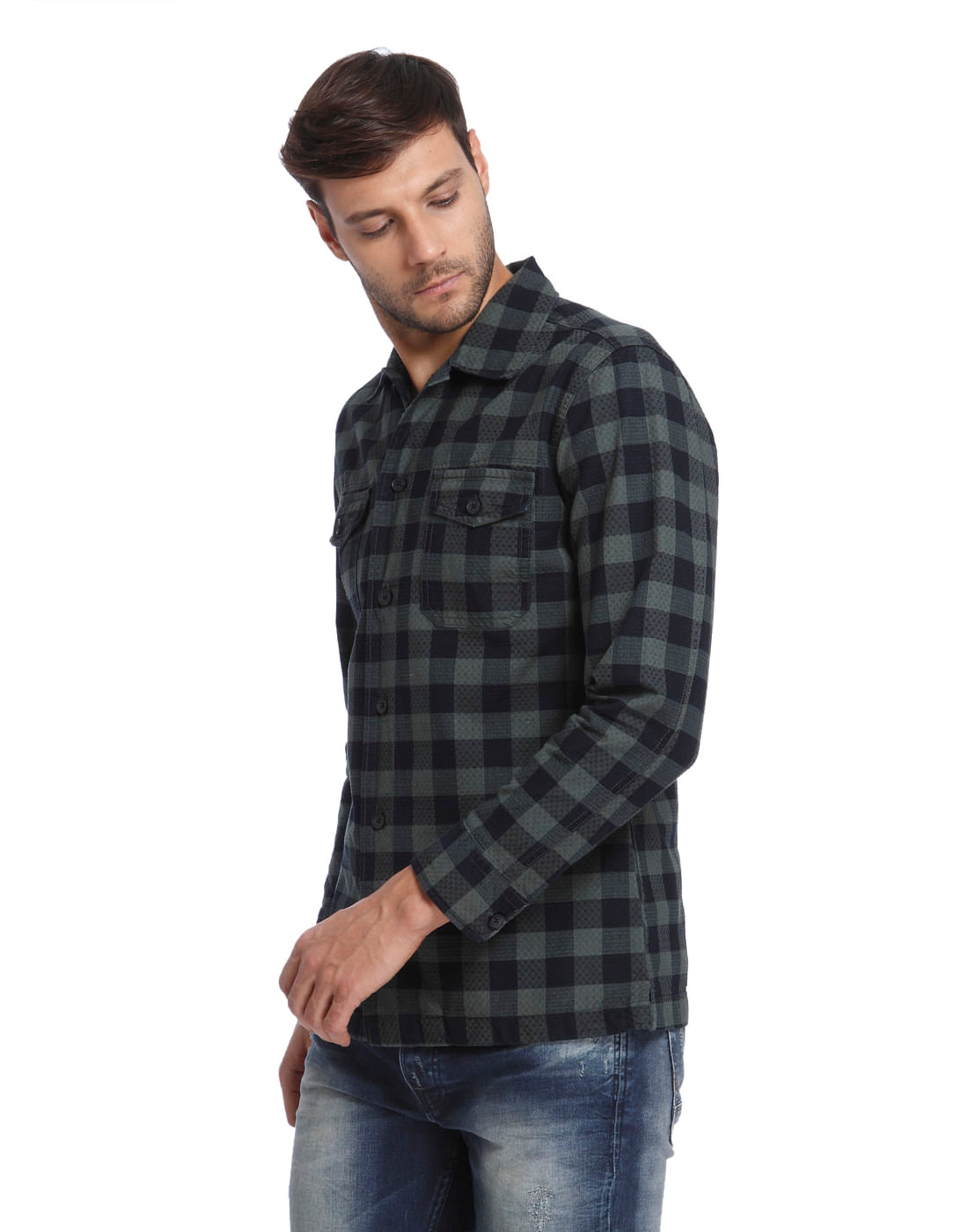 Green Check Print Full Sleeves Shirt