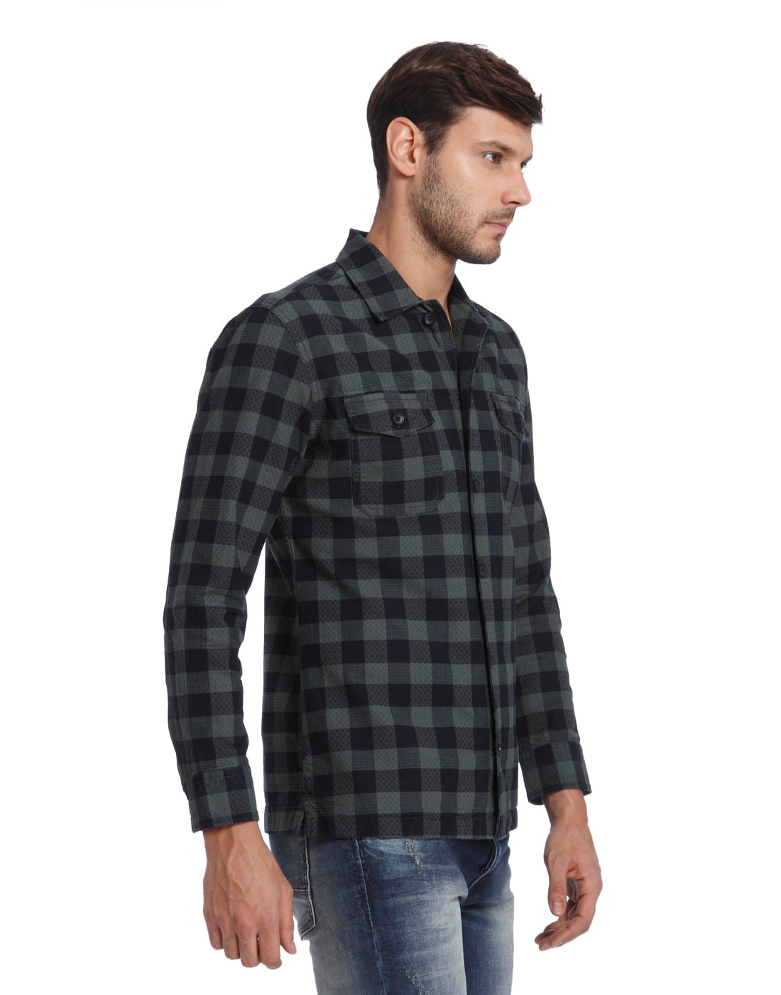 Green Check Print Full Sleeves Shirt