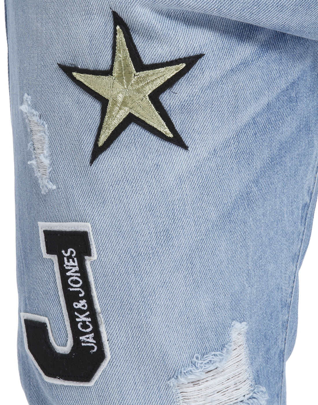Blue Mid Rise Erik Patch Print Anti-Fit Jeans