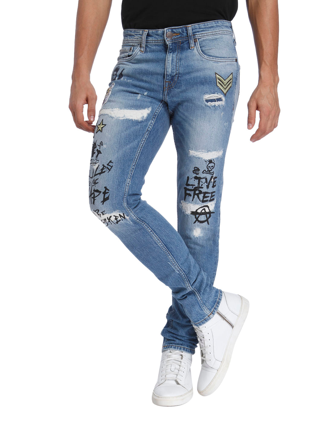 Blue Low Rise Glenn Graphic Slim Fit Jeans - 28/32