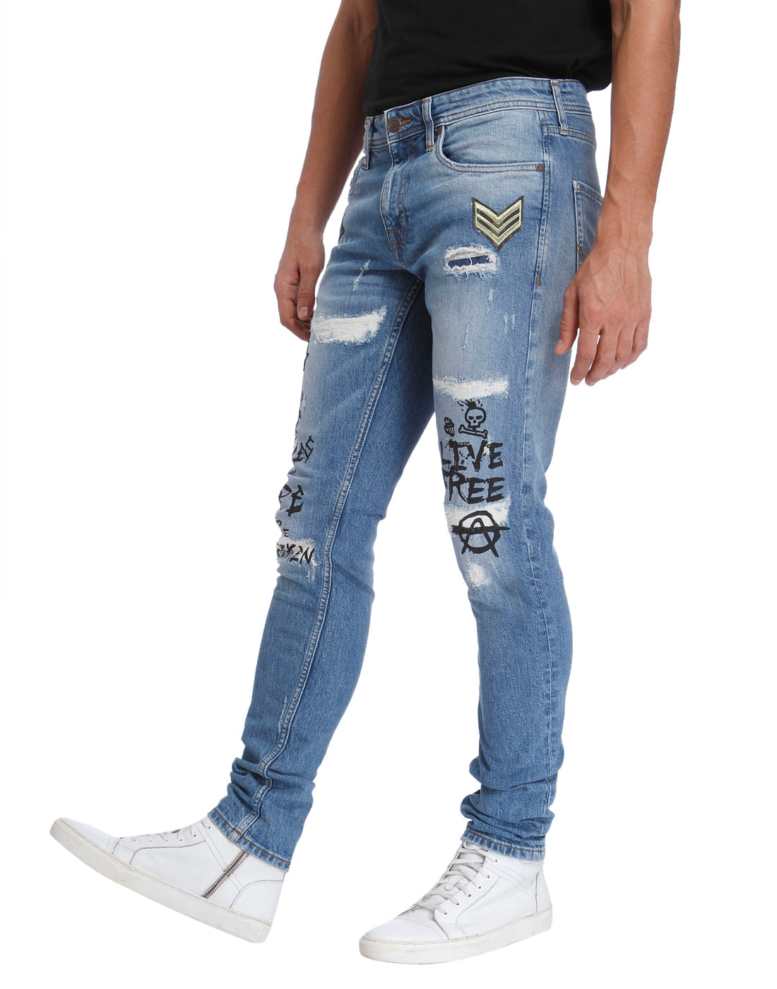 Blue Low Rise Glenn Graphic Slim Fit Jeans