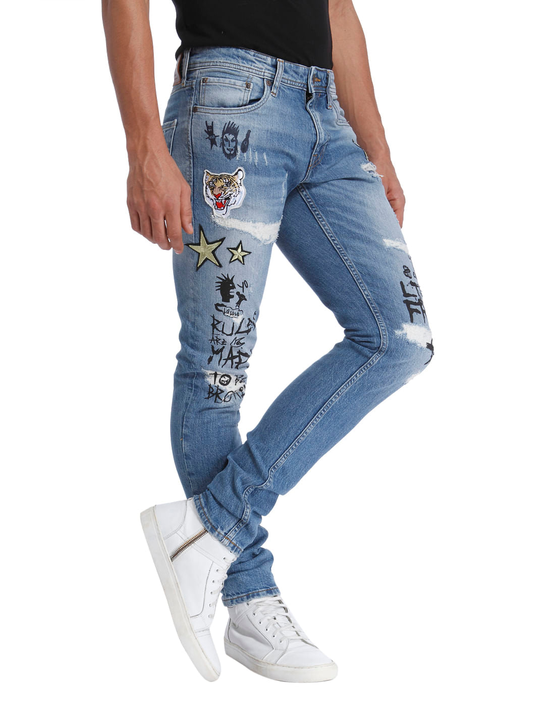 Blue Low Rise Glenn Graphic Slim Fit Jeans