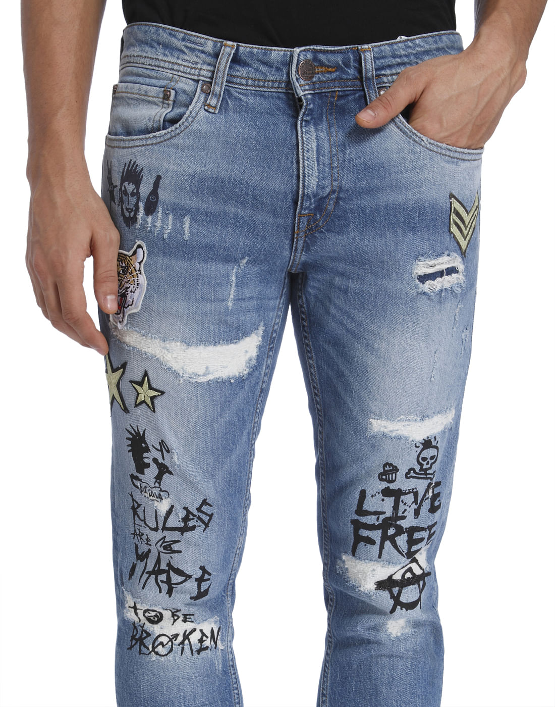 Blue Low Rise Glenn Graphic Slim Fit Jeans