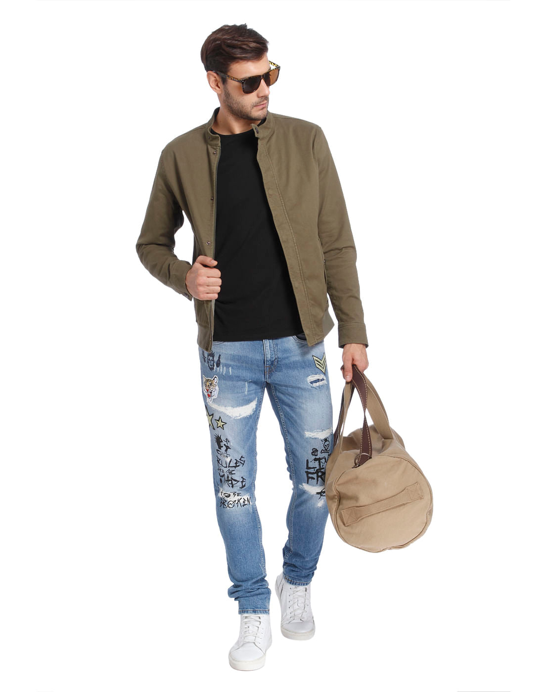 Blue Low Rise Glenn Graphic Slim Fit Jeans