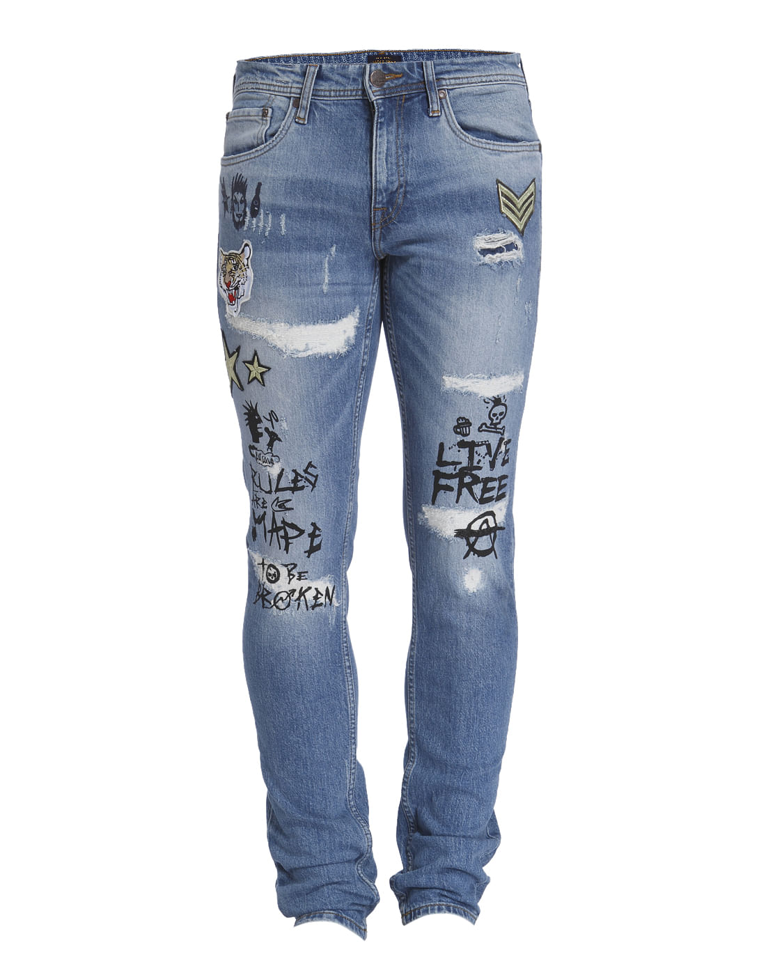 Blue Low Rise Glenn Graphic Slim Fit Jeans