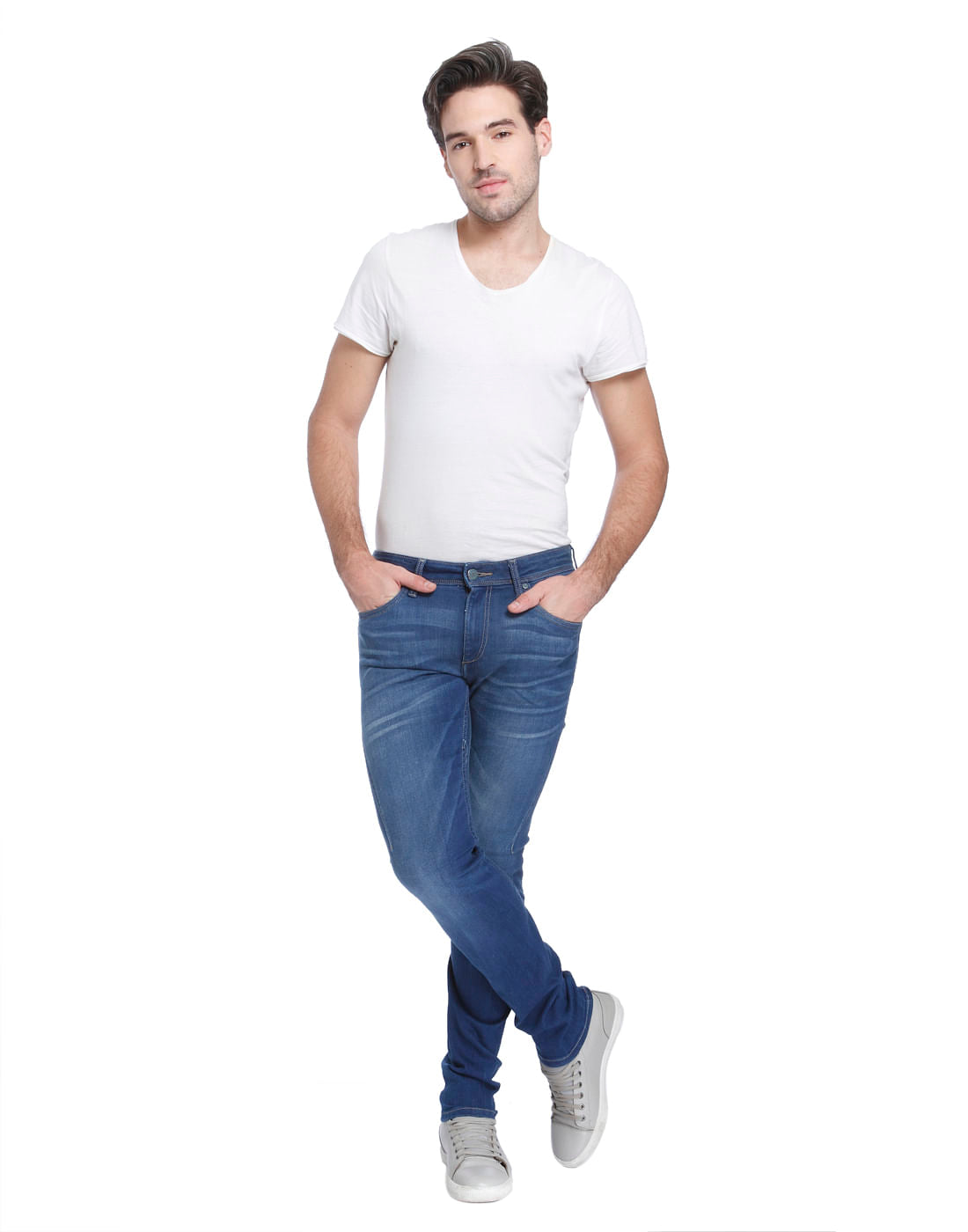 Blue Mid Rise Ben Washed Skinny Jeans