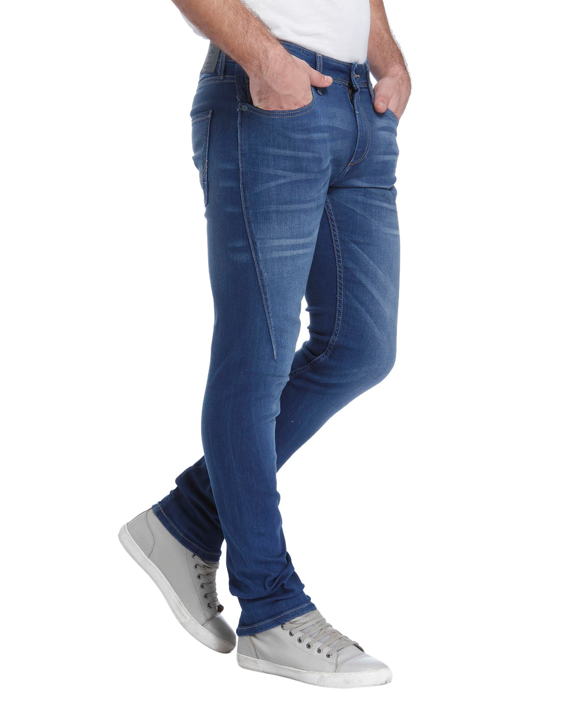 Blue Mid Rise Ben Washed Skinny Jeans