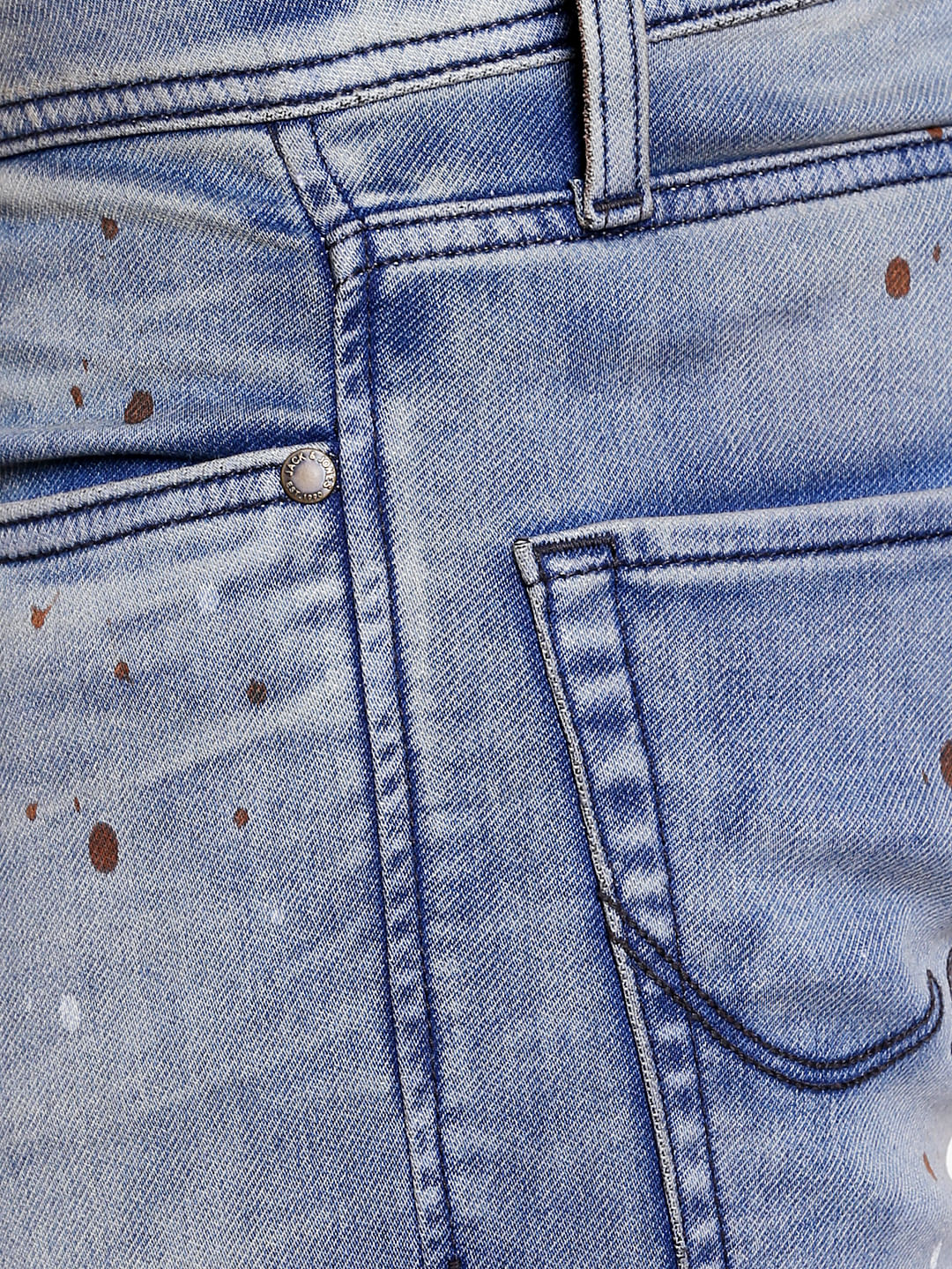 Blue Mid Rise Glenn Splash Print Slim Fit Jeans