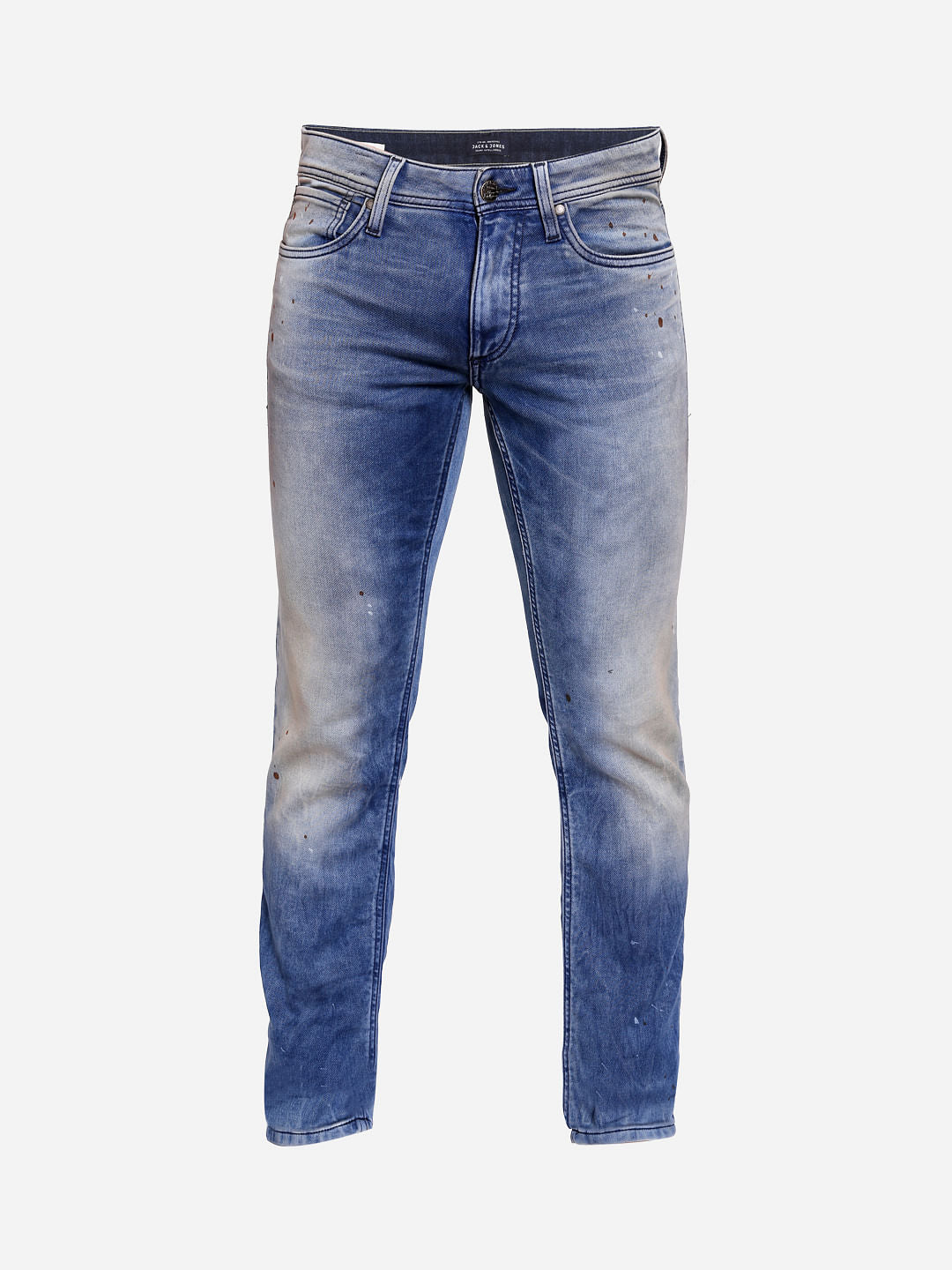 Blue Mid Rise Glenn Splash Print Slim Fit Jeans