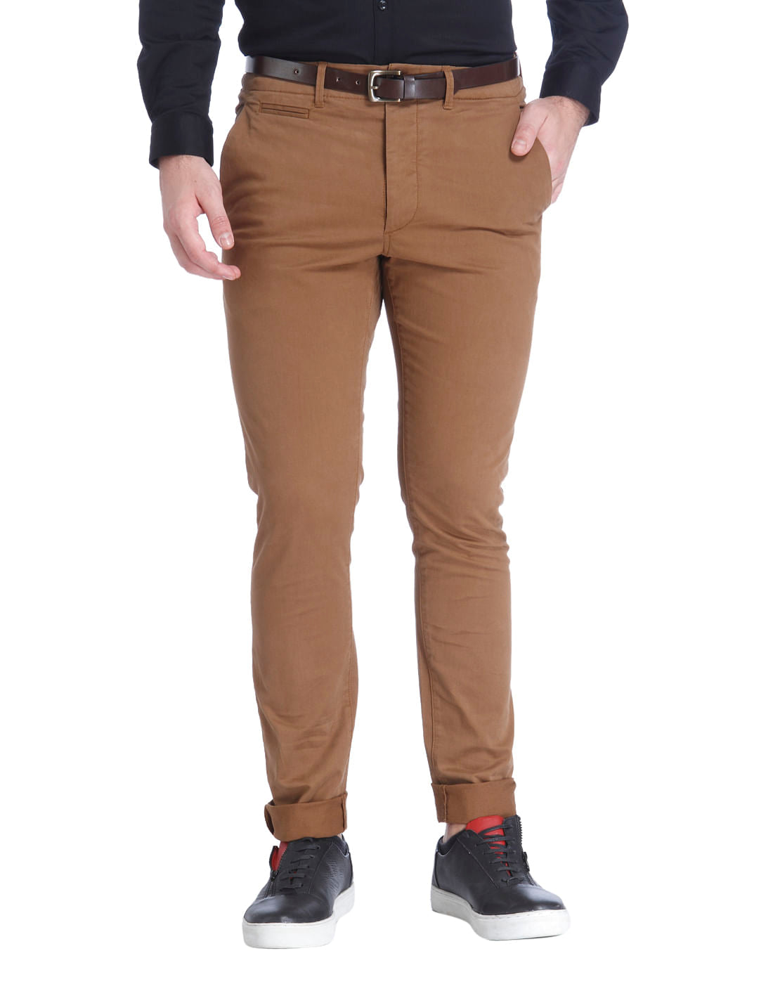 Brown Mid Rise Slim Fit Pants