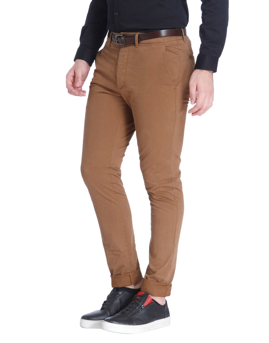 Brown Mid Rise Slim Fit Pants