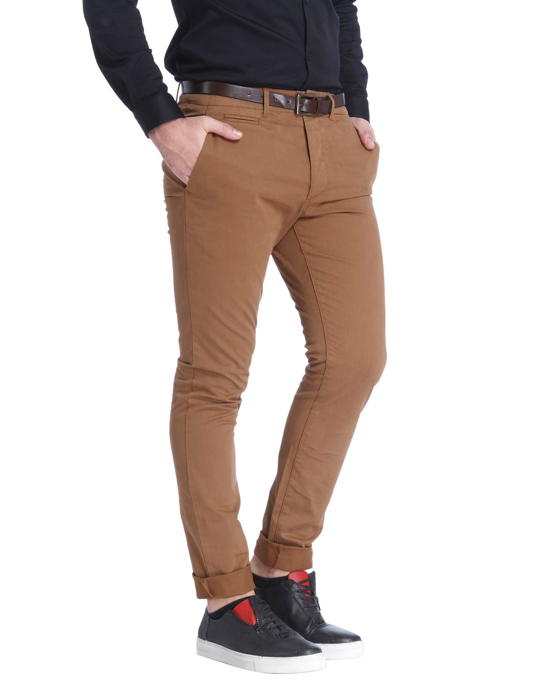 Brown Mid Rise Slim Fit Pants