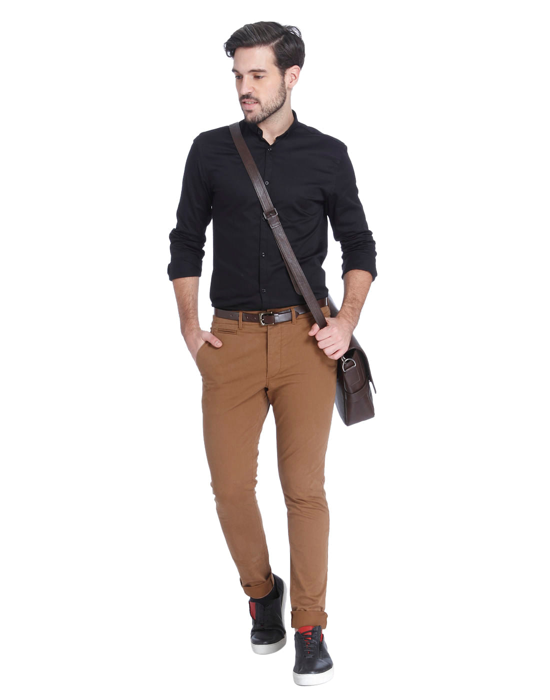 Brown Mid Rise Slim Fit Pants