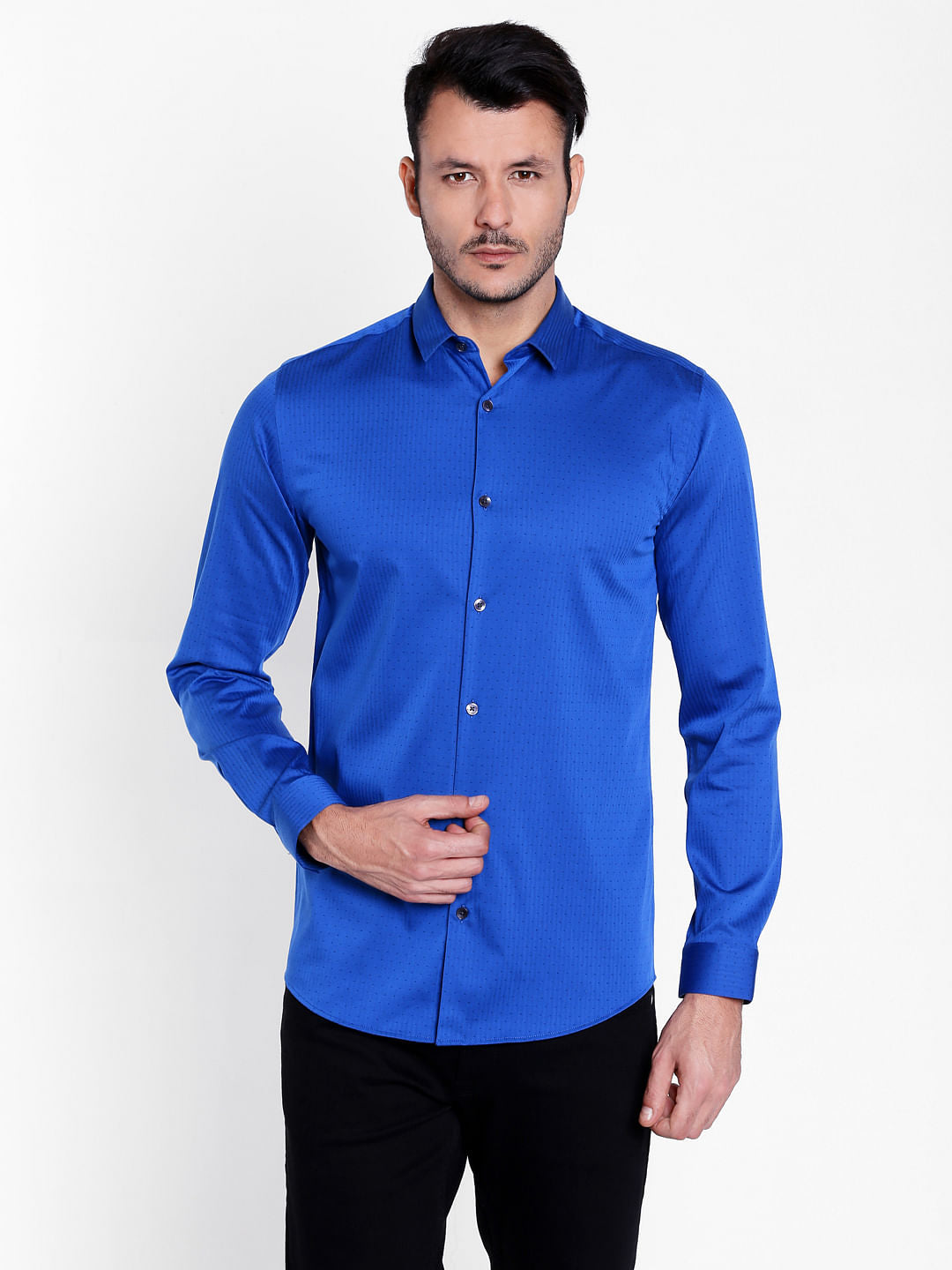 Blue Dobby Full Sleeves Shirt - S