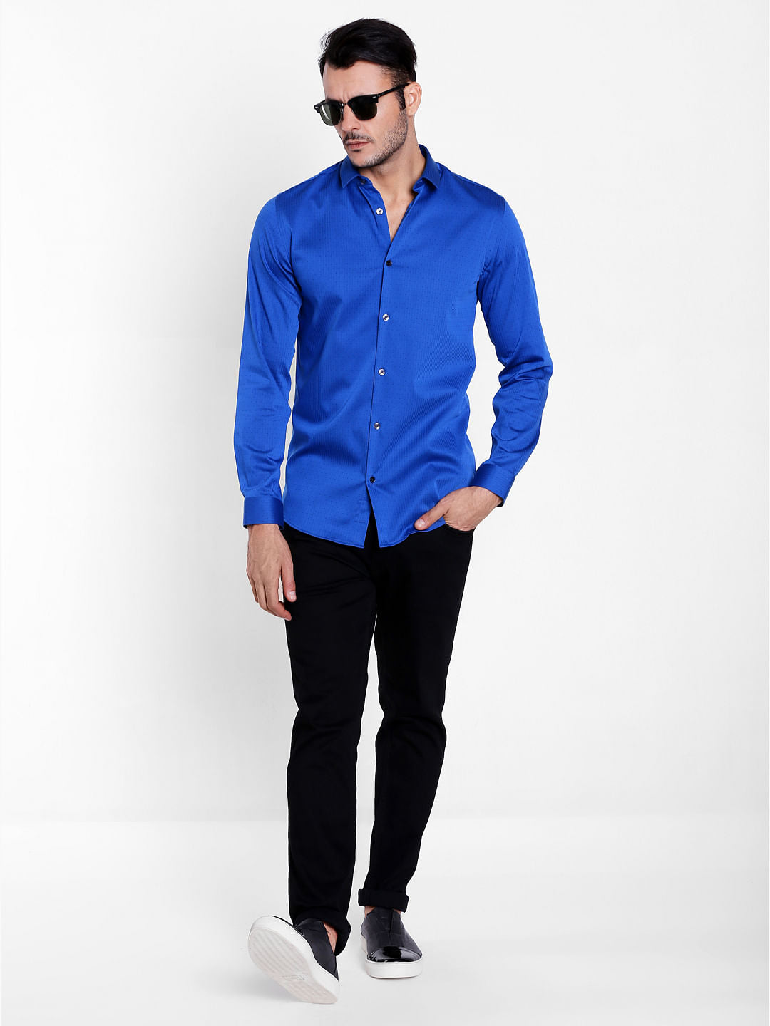 Blue Dobby Full Sleeves Shirt