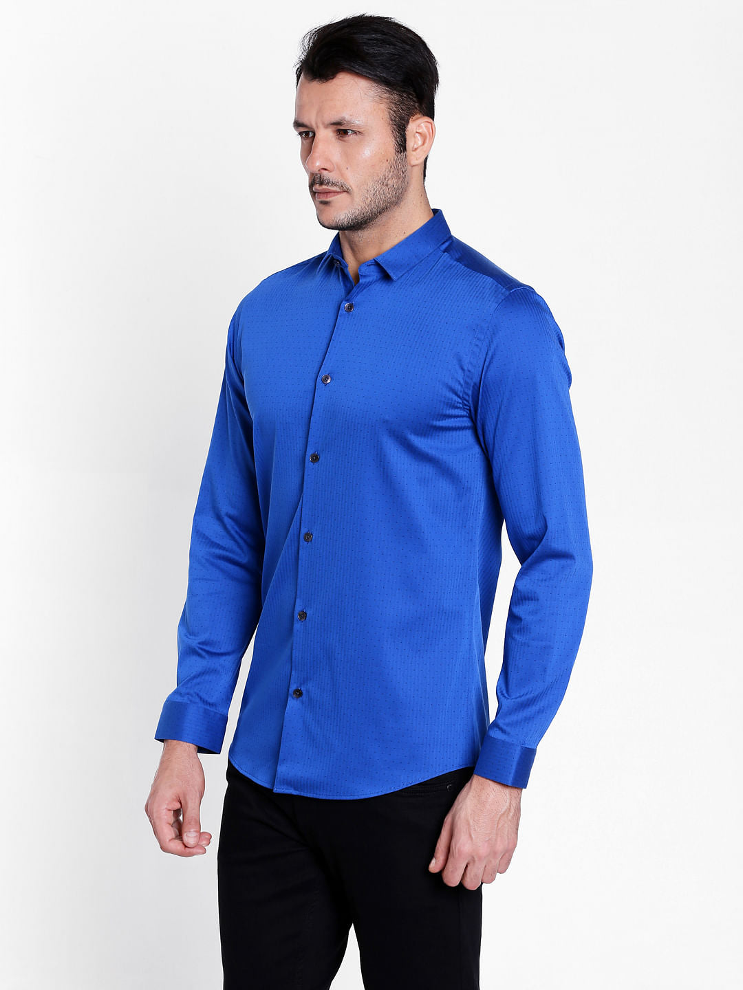 Blue Dobby Full Sleeves Shirt
