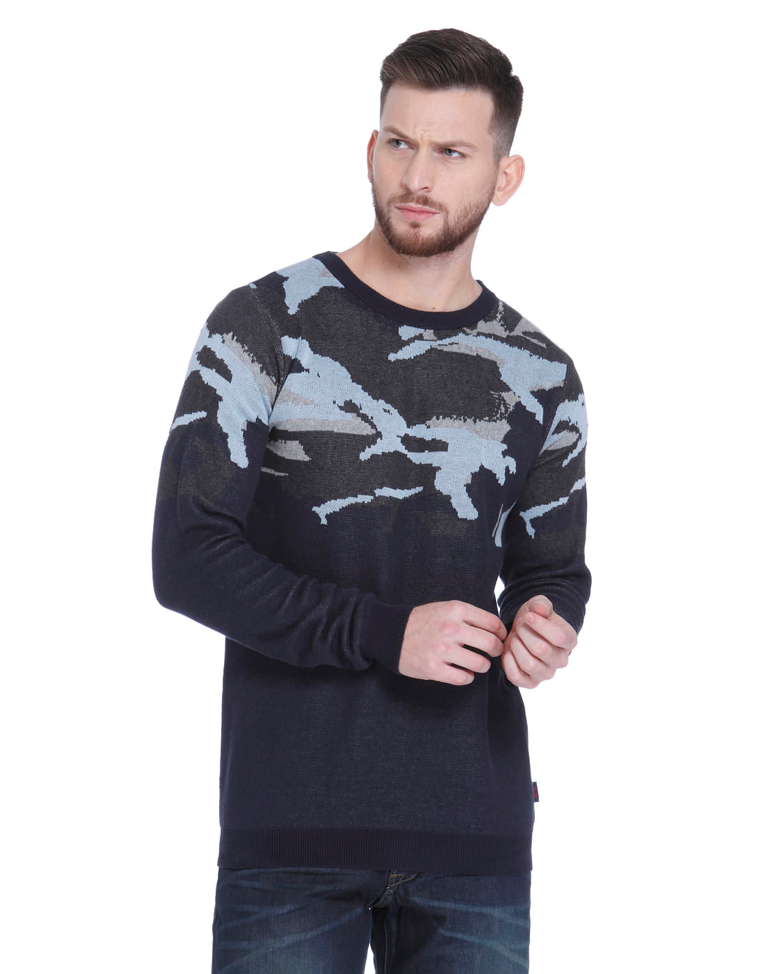 Black Abstract Print Knit Pullover - S