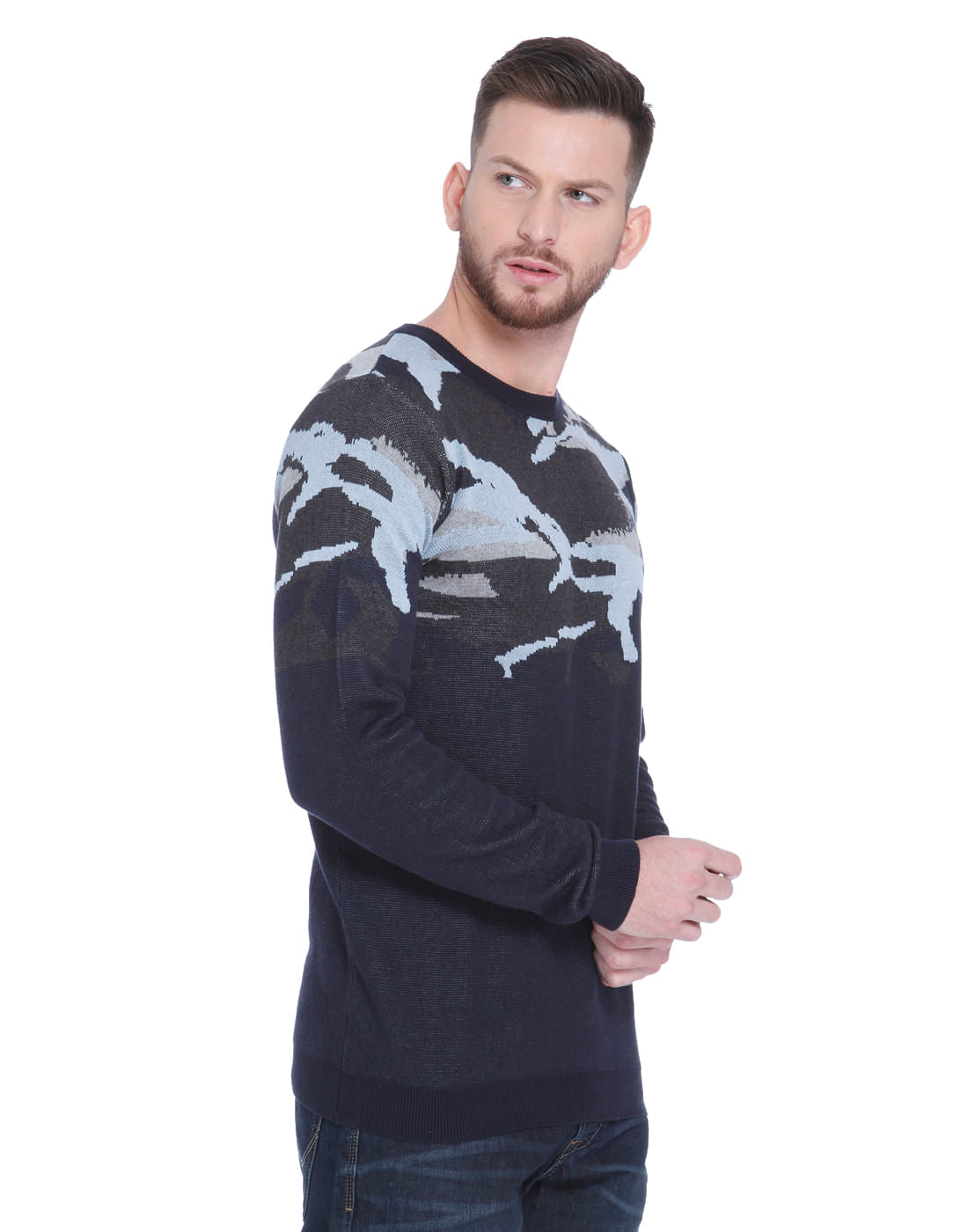 Black Abstract Print Knit Pullover