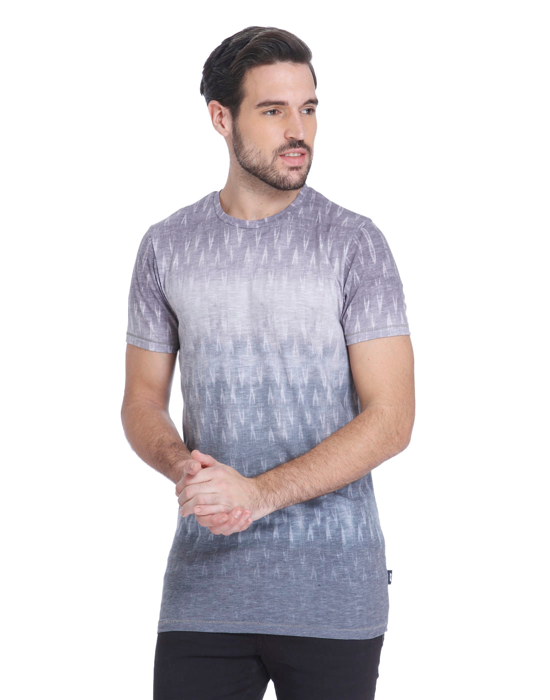 Light Grey All Over Print Crew Neck T-shirt - S