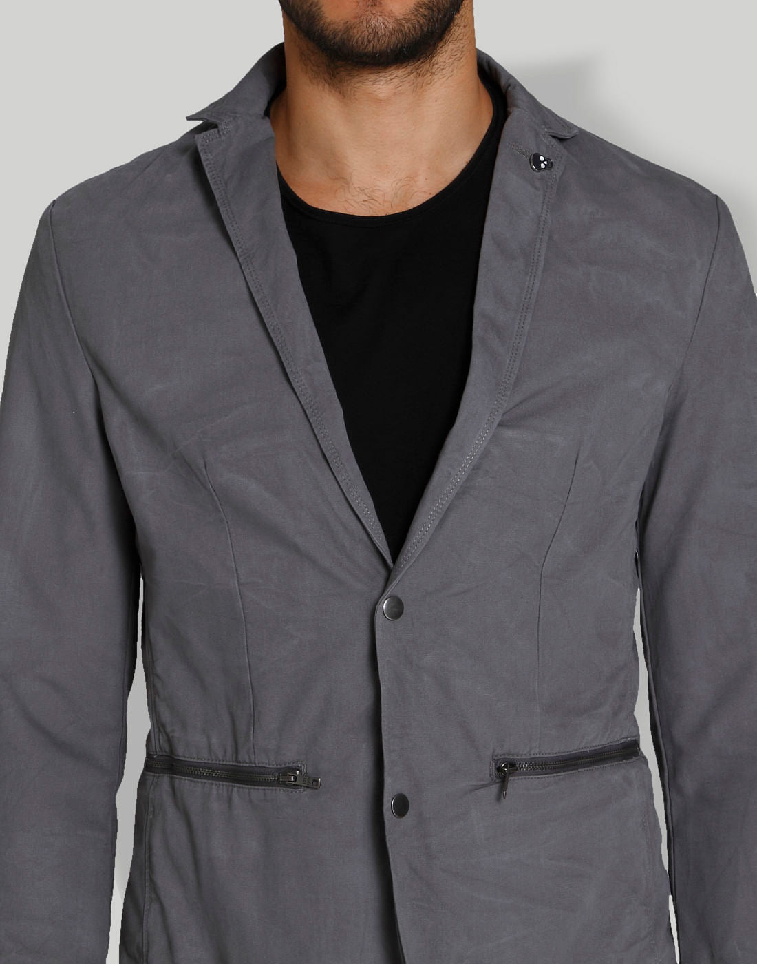 Grey Zipped Pockets Blazer