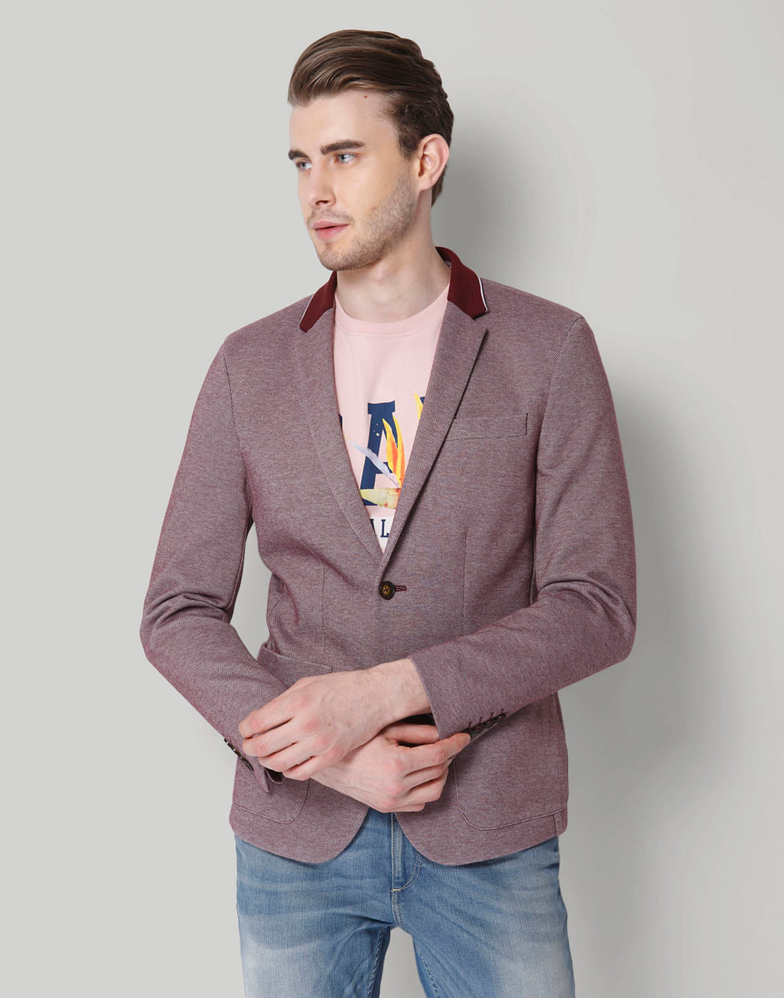 Burgundy Double Button Blazer - 46