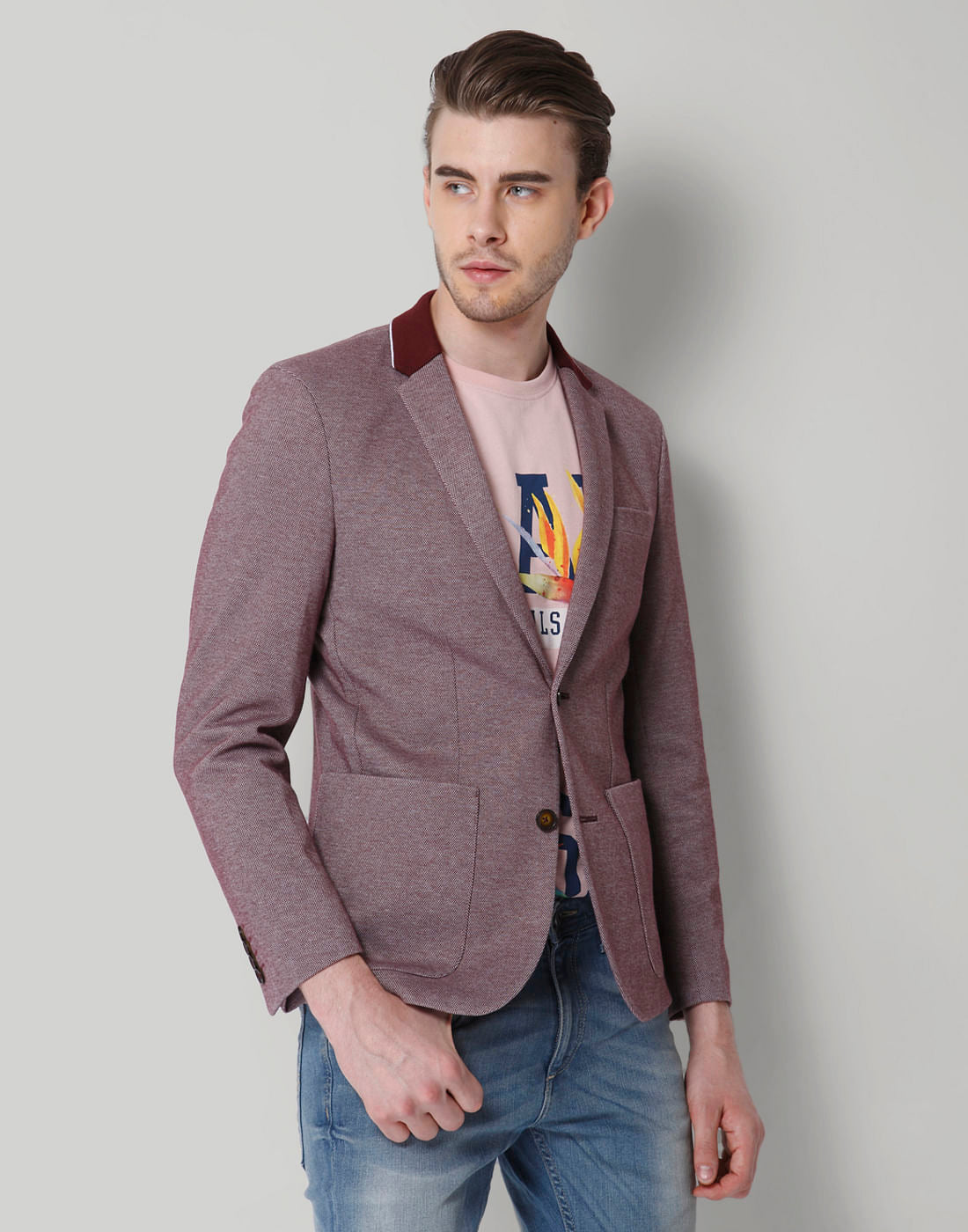 Burgundy Double Button Blazer