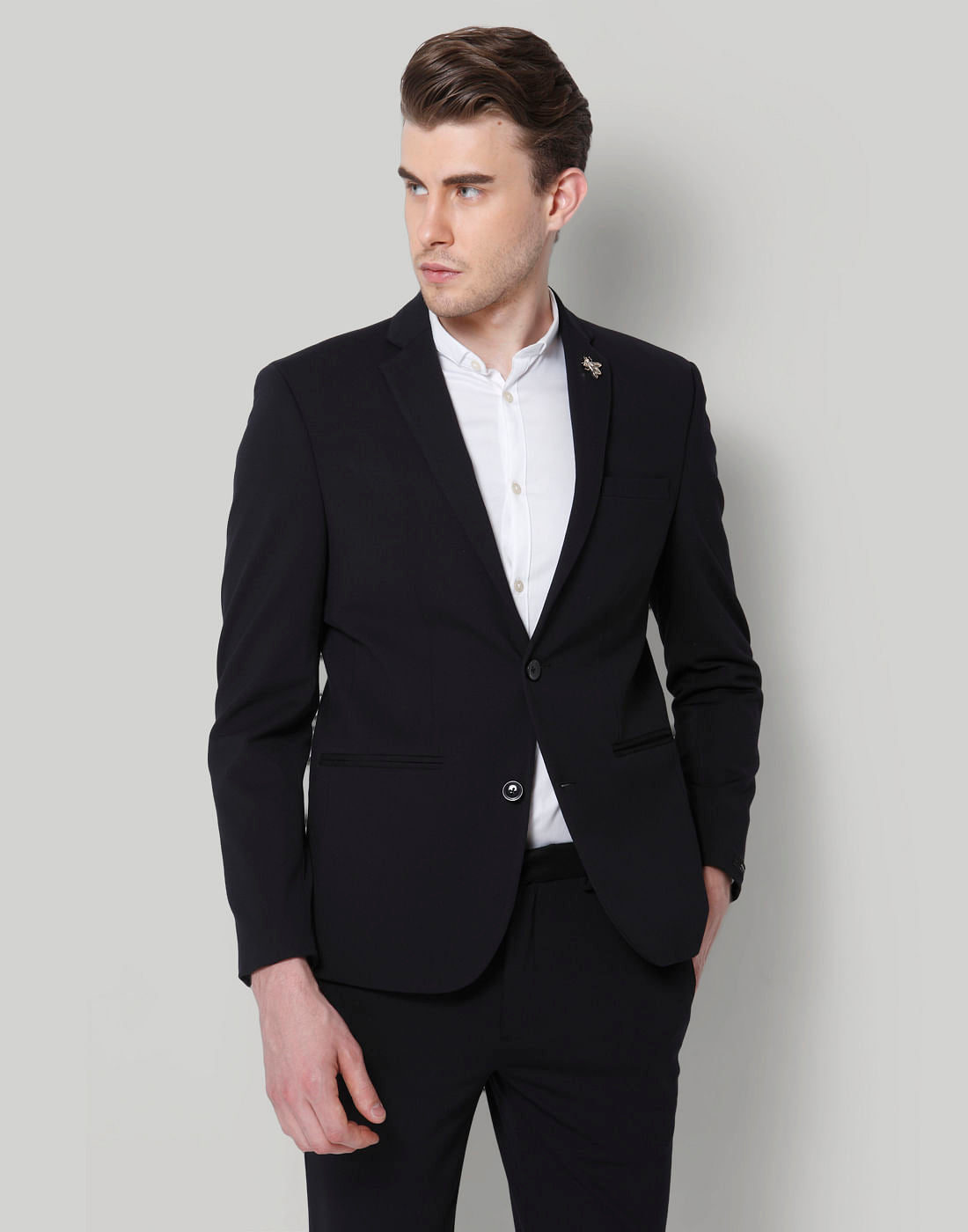 Black Double Button Slim Fit Blazer - 46