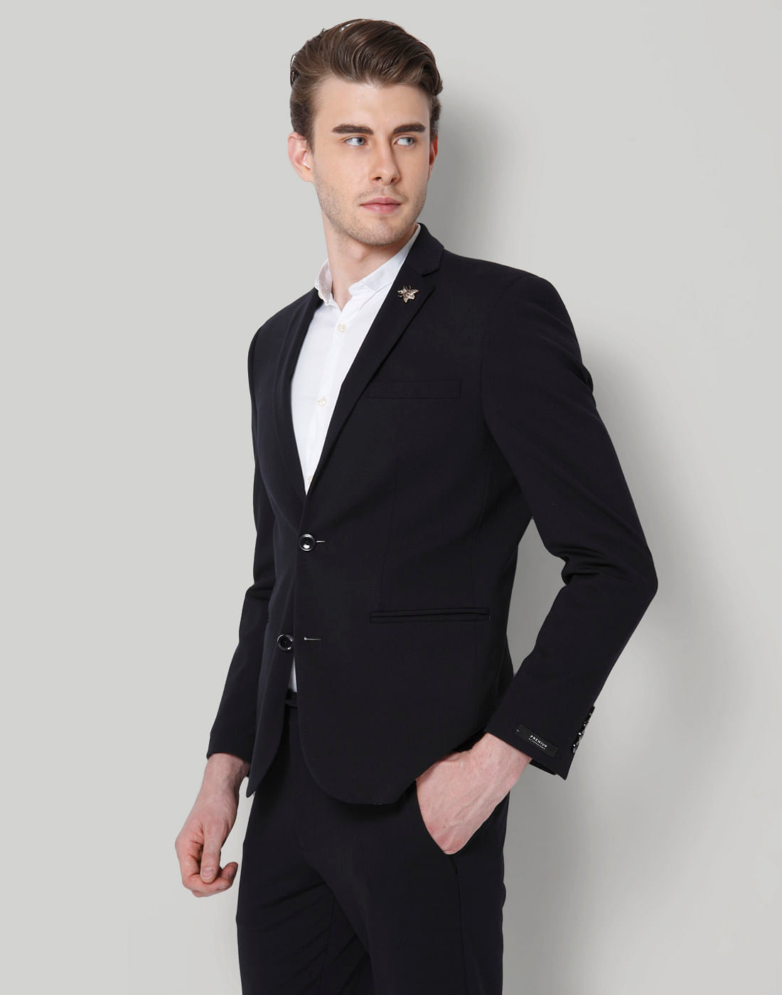 Black Double Button Slim Fit Blazer