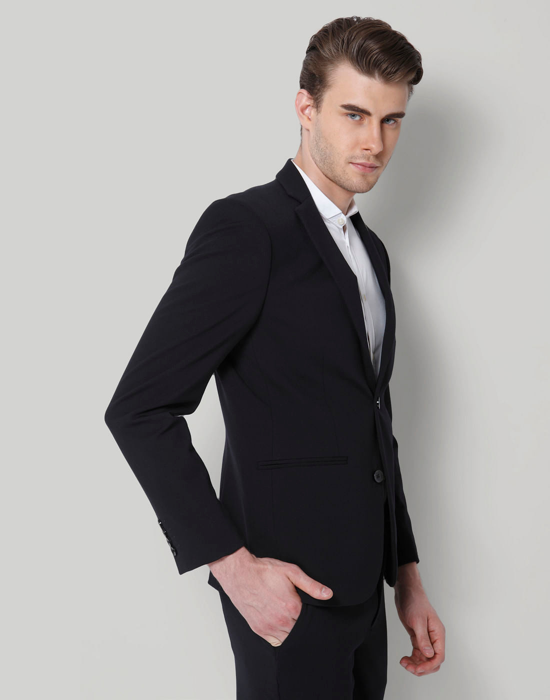 Black Double Button Slim Fit Blazer