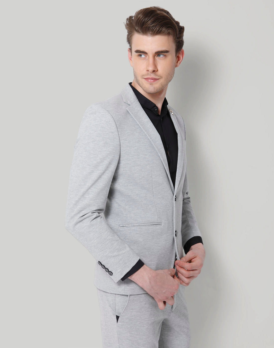 Light Grey Double Button Slim Fit Blazer