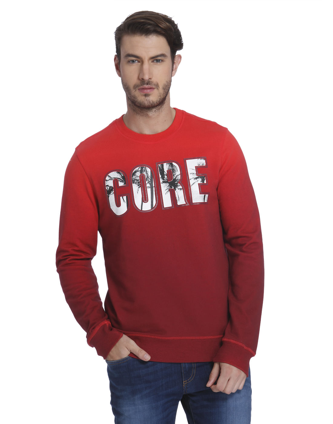 Red Text Print Sweatshirt - S
