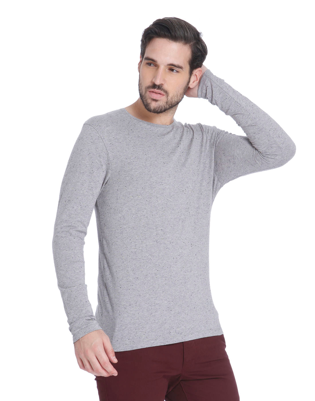 Grey Full Sleeves Crew Neck T-shirt