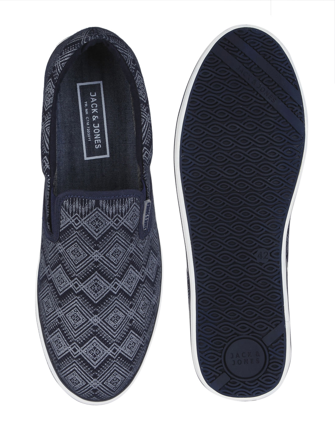 Dark Blue Aztec Print Slip Ons