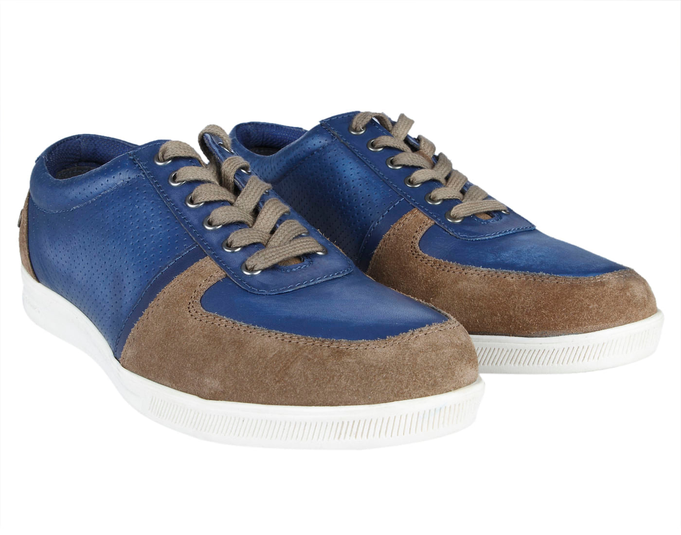 Blue Colourblocked Sand Leather Sneakers