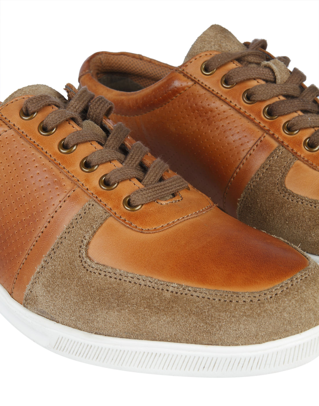 Tan Colourblocked Sand Leather Sneakers