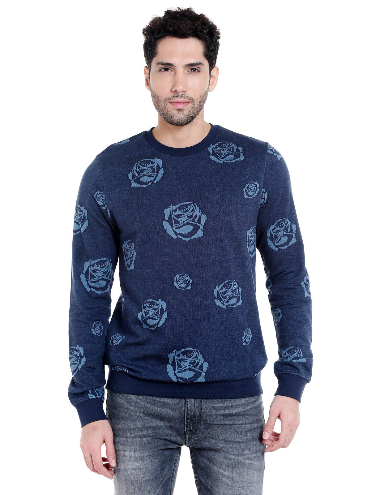 Blue Rose Print Sweatshirt - S