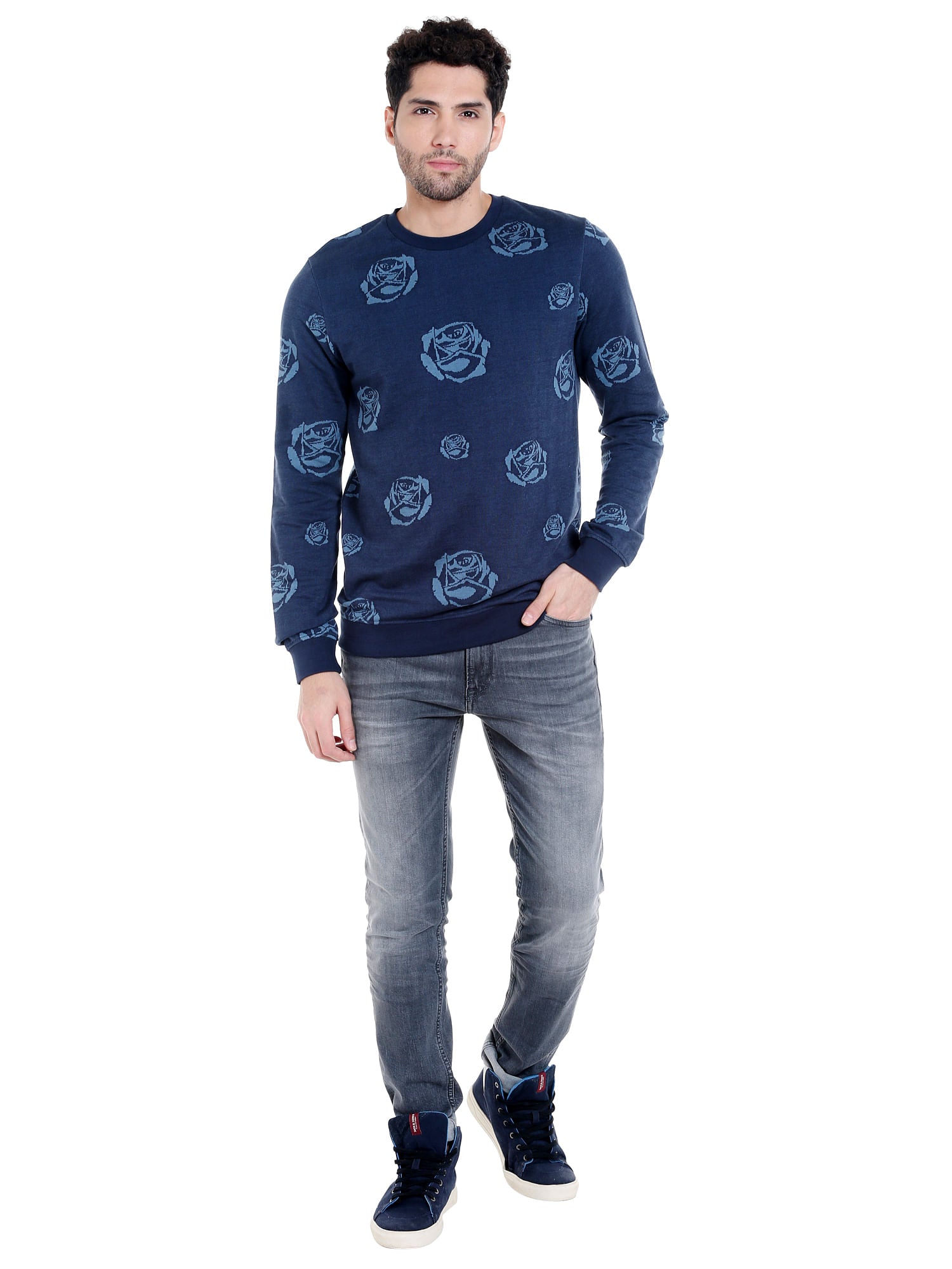 Blue Rose Print Sweatshirt