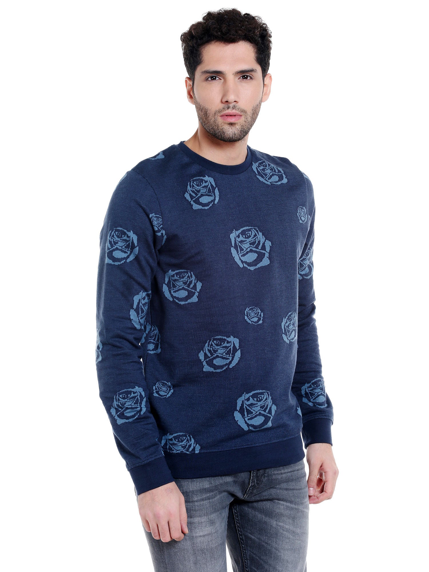 Blue Rose Print Sweatshirt