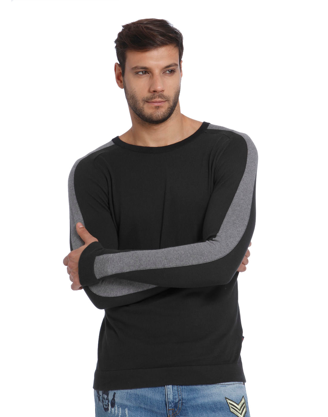 Black Colourblocked Pullover - S