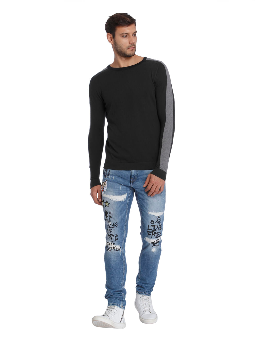 Black Colourblocked Pullover