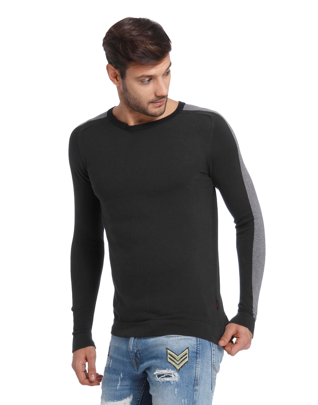 Black Colourblocked Pullover