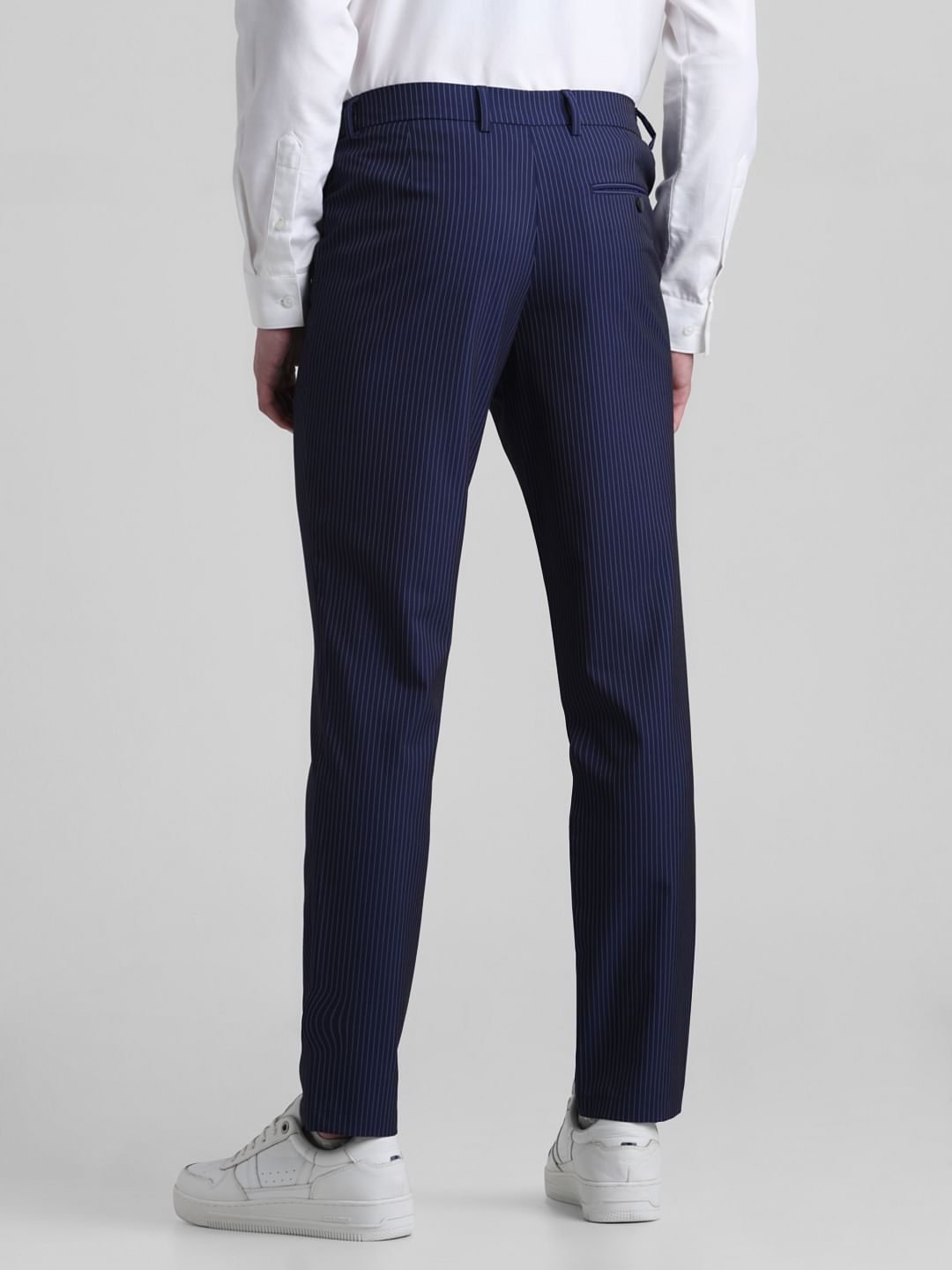 Navy Blue Mid Rise Striped Trousers