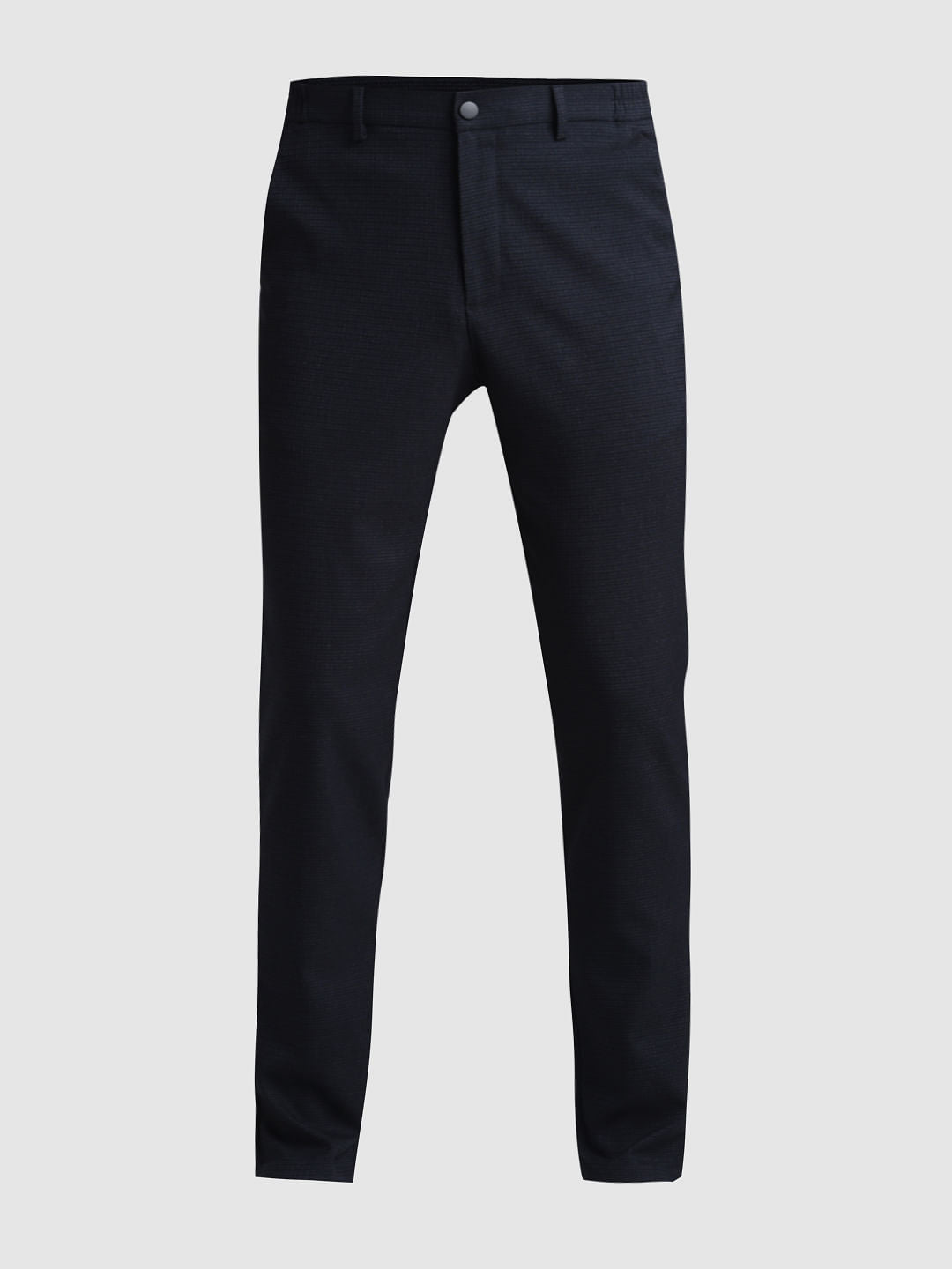 Navy Blue Mid Rise Check Trousers