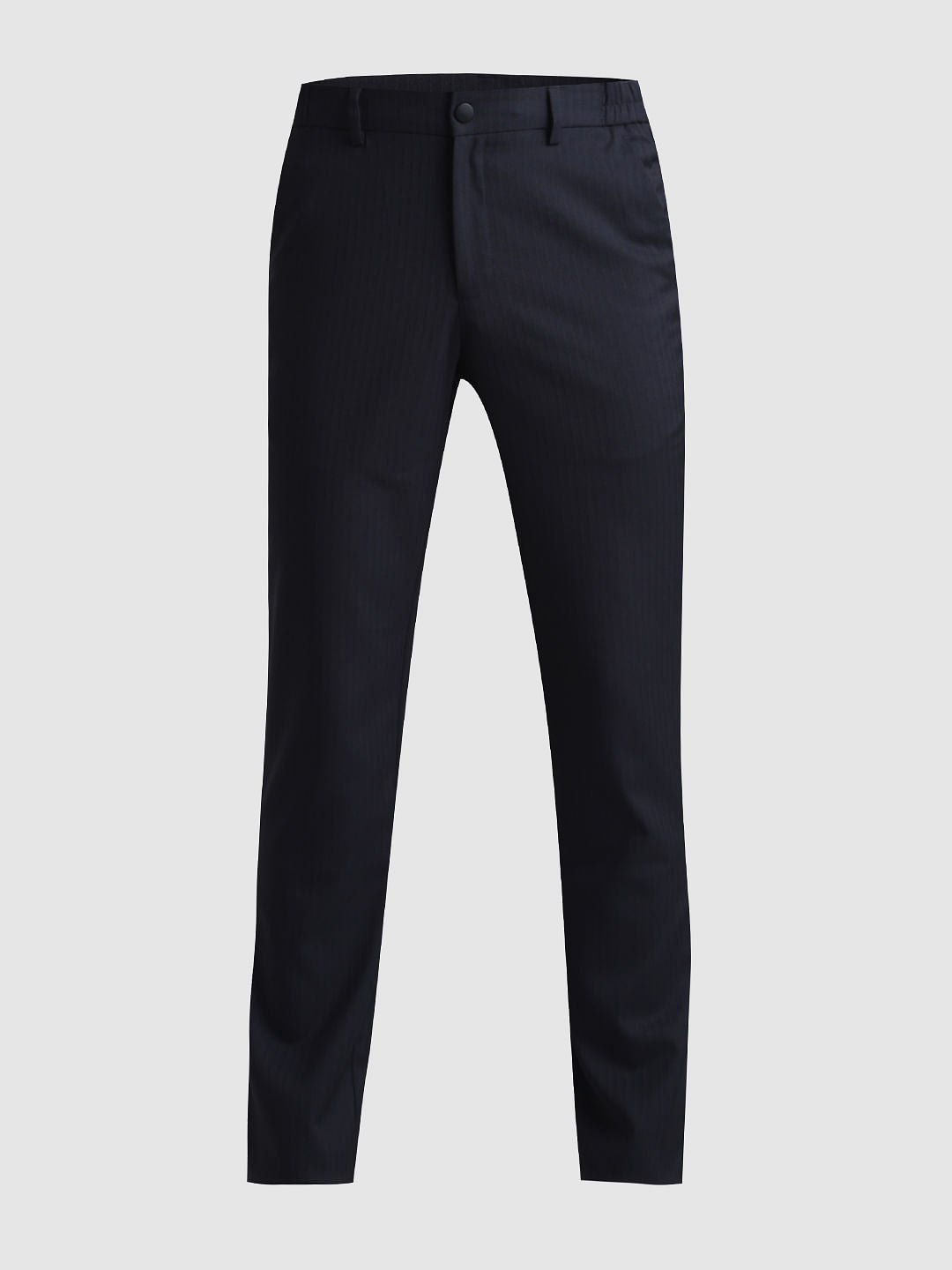 Navy Blue Mid Rise Printed Trousers